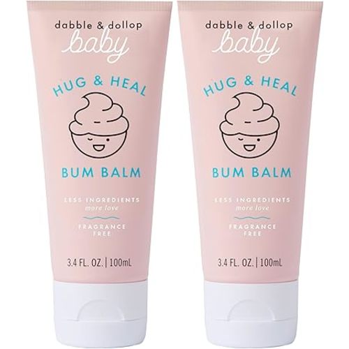 Dabble & Dollop Baby Bum Balm – Lightweight Zinc Oxide Diaper Rash Cream for Baby, Fragrance-Free, Non-Medicated Diaper Cream Safe for Sensitive Skin (3.4 fl oz, Pack of 2)