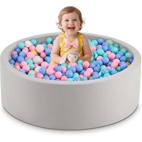35.4" x 11.8" Foam Ball Pit for Toddlers, Baby Round Balls Pool for Babies 1-3, Kids Play Ball Pits for Boys and Girls, Balls Not Included, Grey