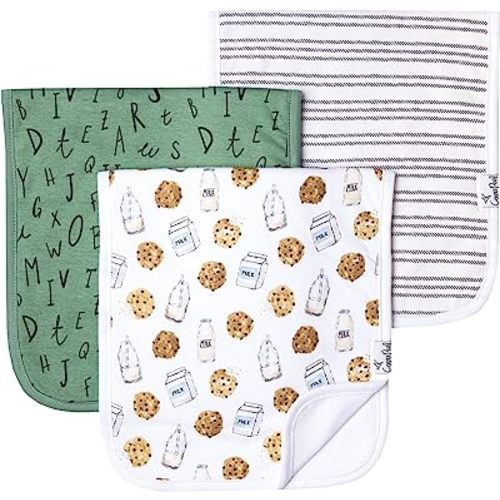 Copper Pearl Premium Baby Burp Cloths - 3-Pack Large Cotton Burp Cloths, Extra Soft Spit Up Rags with 3 Absorbent Layers, Perfect for Baby Boy and Baby Girl Gifts (21" x 10" Size, Chip Set)