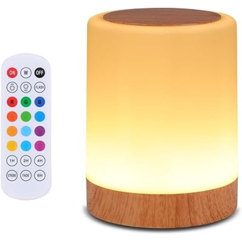 OORUN Touch Bedside Table Lamp,13 RGB Colors & 5 Brightness, USB Rechargeable Desk Lamp, Remote Control Dimmable Night Light with RGB Color Changing,Portable Lamp for Baby, Bedroom, Living Room