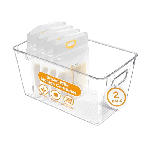 Priver - Breast Milk Freezer Storage Containers, 2 pack - Breastfeeding Essential in Organization and Storage for Milk & Baby Bottles, Reusable Freezer Organizer Bins, 5.2’’ W x 9.3" L x 4.2" H