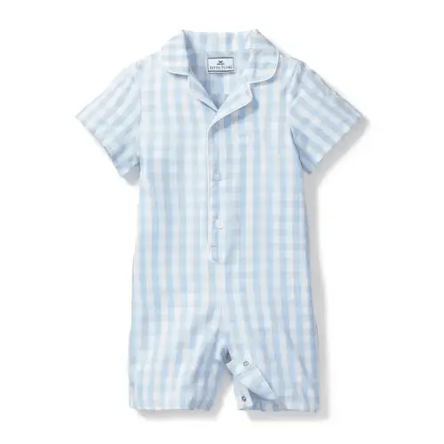 Baby's Twill Summer Romper in Light Blue Gingham