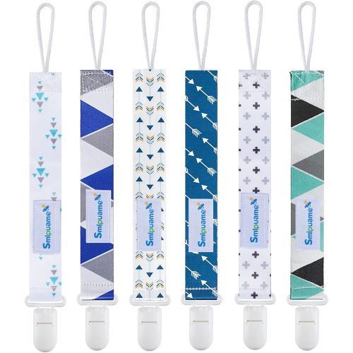 Smlpuame Pacifier Clips for Boys,6 Pack Stylish Binky Clips Strap,Paci Holder with Clip Lightweight Universal Fits Most Pacifiers Teether Toy Teething Ring Soothie,Baby Shower Gifts(Green & Blue)