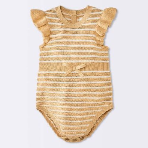 3 MONTHS Baby Girls' Striped Ruffle Pointelle Sweater Tank Romper - Cloud Island™ Yellow 0-3M