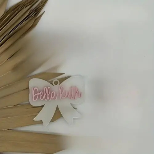 personalized pink bow keychain custom name in elegant white - Temu