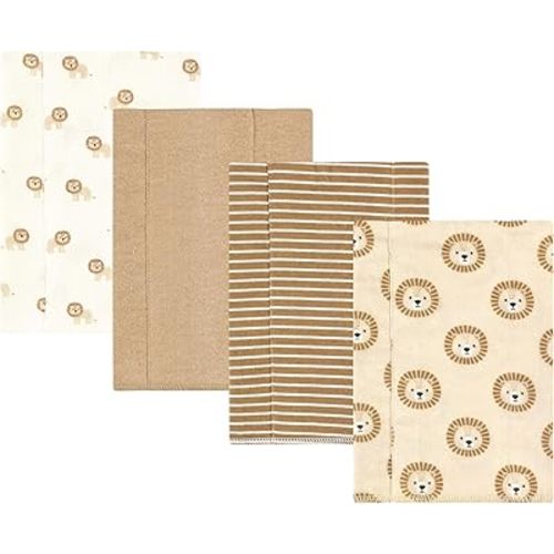 Hudson Baby Unisex Baby Cotton Flannel Burp Cloths, Brave Lion 4-Pack, One Size