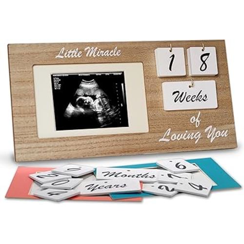 Ultrasound Picture Frames with Milestone Tracker - Multi Use Baby Sonogram Picture Frame with Counting Tiles - Beautiful Wooden Ultrasound Picture Frame or Ultrasound Photo Frame