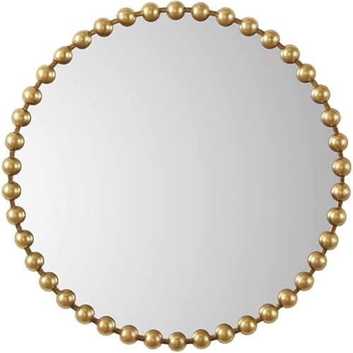 MADISON PARK SIGNATURE Wall Décor Marlowe Metal Spherical Frame Round Mirror for Living Room - Home Accent, Ready to Hang Bedroom Decoration, 36" Diameter, Gold
