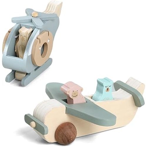 Wooden Airplane Toys Set for Toddlers, Air Transport Vehicles Play Set Baby Push Car Toys for Babies Montessori Toy for Baby Gift