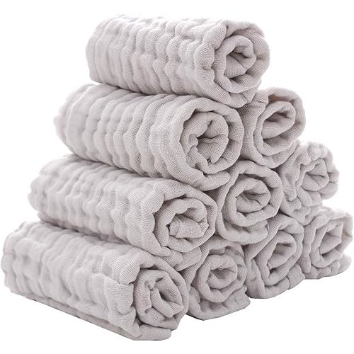 MUKIN Baby Washcloths - Natural Cotton Baby Wipes - Soft Newborn Baby Face Towel for Sensitive Skin- Baby Registry as Shower, 10 Pack 12x12 inches