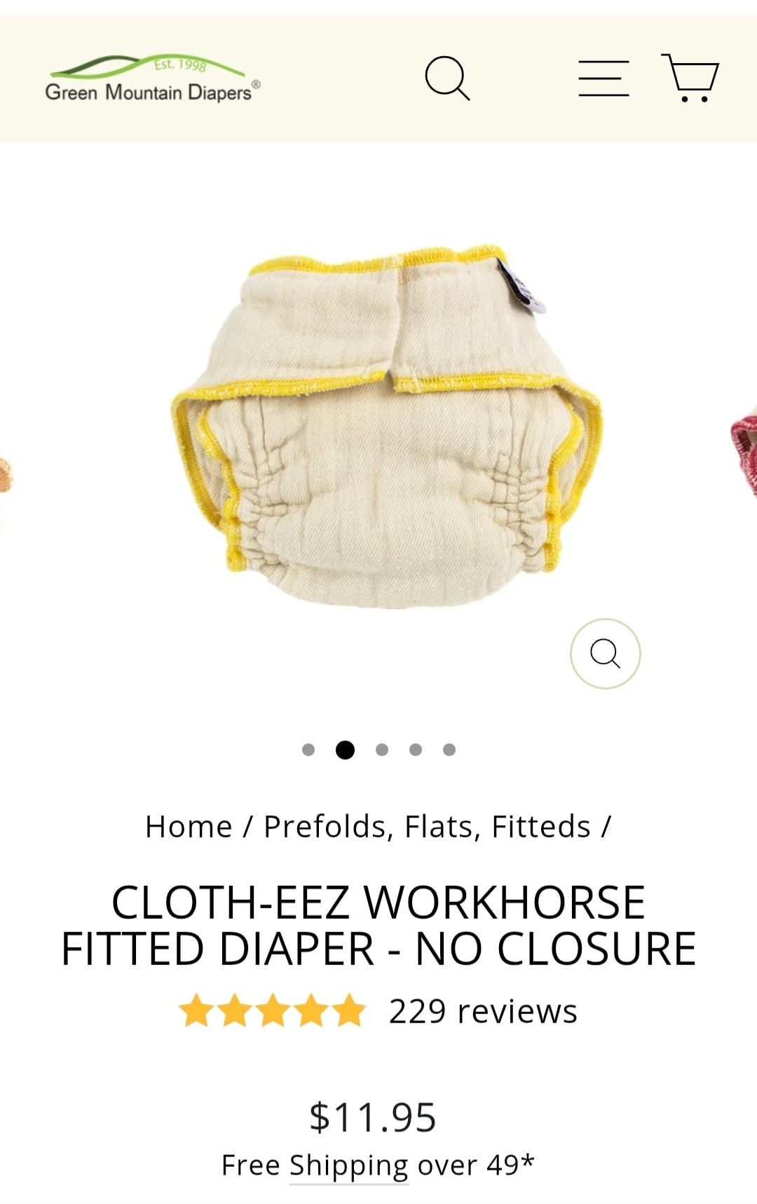 Small Cloth-eez Workhorse Fitted Diapers - No Closure