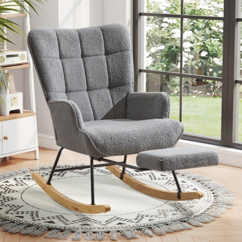 George Oliver Upholstered Rocking Chair with Footrest, High Backrest Ergonomic Support Nursery Recliner Chair for Living Room, Bedroom & Reviews | Wayfair