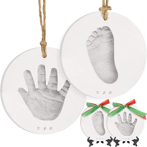 Baby Hand and Footprint Kit- Personalized Baby Footprint Ornament Kit, Newborn Keepsake Gifts for New Mom (Silver Paint)