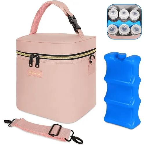 Mancro Breast Milk Cooler Bag, Pink, 8.66 x 7 x 8.66 in, Keeps Milk Fresh Up to 12 Hours with Ice Pack