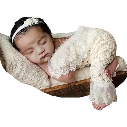 Holibeat Newborn Girl Photography Props Baby Photoshoot Outfits Infant Lace Romper Costume 0-2M