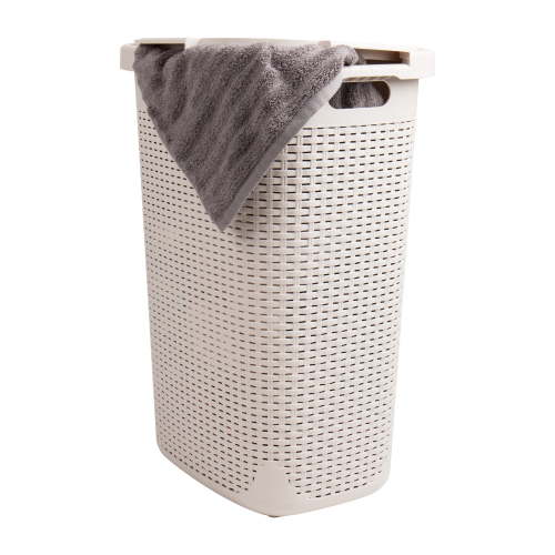 Mind Reader 60L Slim Laundry Hamper Clothes Basket, Lid, Plastic, 17.65"L x 13.75"W x 24.15"H, Ivory