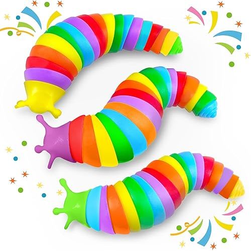 3PCS Baby Sensory Fidget Slug Toys Pack, ASMR Travel Airplane Activities Road Trip Car Toy for Toddler Kids Figette Worm for Adults Stress Relief Gift for Autism ADHD Autistic Caterpillar Stim Toys