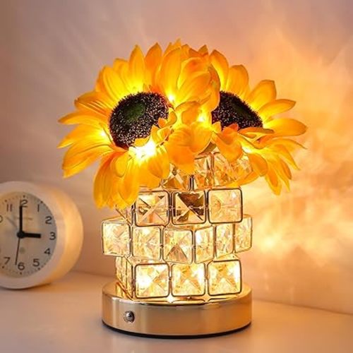 Sunflowers Flower Lamp,Rechargeable Cordless Touch Table Lamp,3-Colour Infinitely Dimming Battery Powered Small Night Light,Gifts for Women Mom for Valentine Day,Mothers Day,Xmas,Birthday