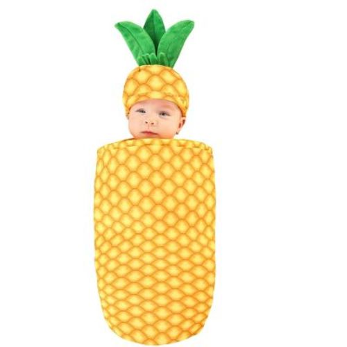 HalloweenCostumes.com 0/3mo Perfect Pineapple Infant Costume, Yellow Baby Fruit Bunting for Halloween, Orange/Yellow/Green