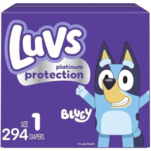 Luvs Size 1 Baby Diapers, Platinum Protection Bluey Diapers for Day & Night, Size 1, 294 Count (Packaging May Vary)