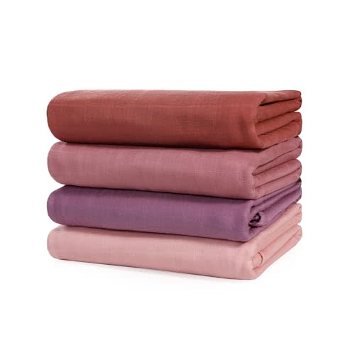 LITTLE SPUD Muslin Swaddle Blankets, Large Receiving Blankets for Boys and Girls, 4-Pack Soft and Breathable Swaddle Wrap for Newborn, 47 x 47 inches (Pink Series)
