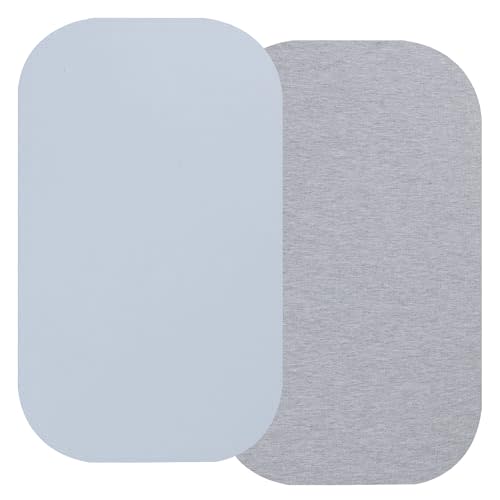 100% Organic Cotton Bassinet Sheets Compatiable with Baby Delight Beside Me Dreamer Bassinet & Mika Mikcy Bedside Sleeper, 2 Pack Jersey Knit Fitted Sheet for Baby Boy and Girl, Grey and Pastel Blue