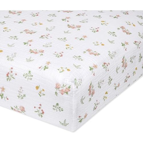 aden + anais Essentials Classic Crib Sheet, 100% Cotton Muslin, Super Soft & Breathable, Tailored Snug Fit, Country Floral