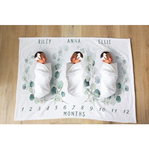 Triplet Milestone Blanket, Baby Blanket, Personalized, Gender Neutral, Simple