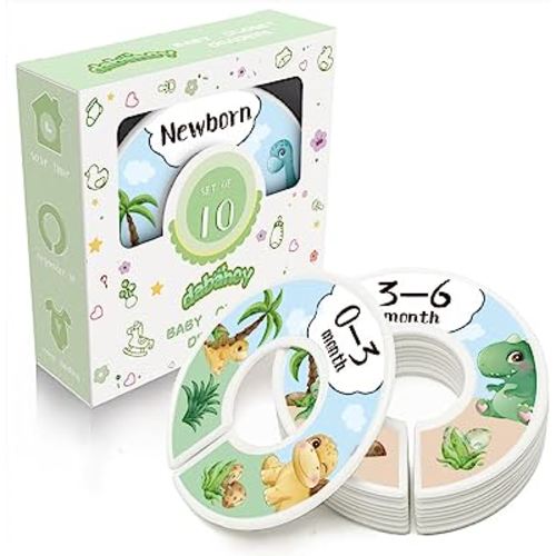 Baby Closet Dividers - Set of 10 from Newborn to Toddler and 2 Blanks with Colored Box - Dinosaur Designs Nursery Closet Size Dividers - [Dinosaur]