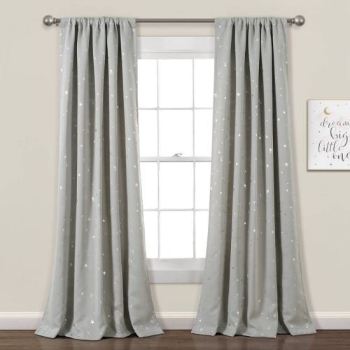 Set of 2 52"x84" Kids' Star Blackout Window Curtain Panels Light Gray - Lush Décor: Microfiber, Rod Pocket, Indoor Use