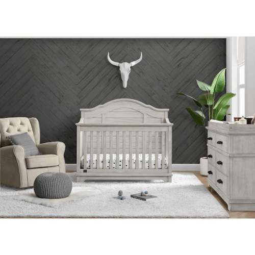 Simmons Kids Asher 6-in-1 Convertible Crib with Toddler Rail-Greenguard Gold Certified, Rustic Mist