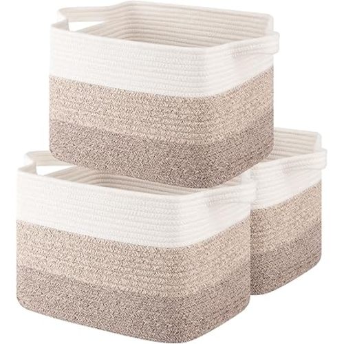 Storage Basket for Organizing, Woven Baskets for Storage, Rectangle Decorative Baskets for Shleves, Closet, Toys, Books, Nursery Organizer Bins - Pack of 3 (Gradient Yellow)