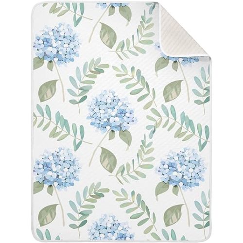 Swaddle Blanket for Blue Floral Hydrangeas with Leaves Baby Receiving Blanket Muslin Baby Swaddles Soft Cotton Breathable Nursery Blankets for Unisex Boys and Girls 30x40 Inch