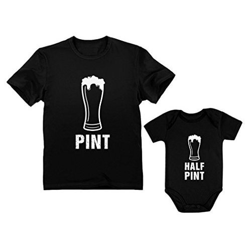 Pint & Half Pint Funny Father and Son Matching Shirts Gifts for Dads Fathers Day Dad Shirt and Baby Bodysuit