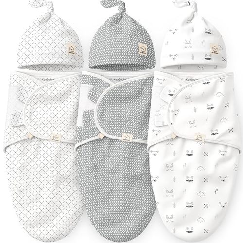KeaBabies 3-Pack Organic Swaddles for Newborns Girls, Boys with Hats - Soft Cotton Baby Sleep Sacks 0-3 Months, Breathable Baby Hats and Swaddles 0-3 Months, Newborn Essentials Must Haves (Nordic)