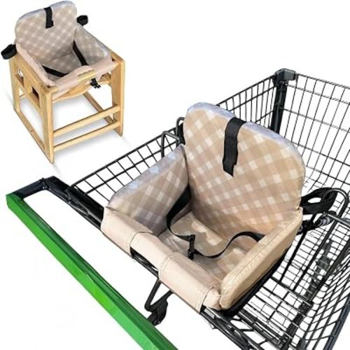 Shopping Cart Seat Cover for Baby, Beige Checkered