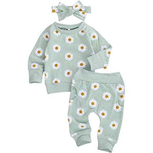 Toddler Baby Girl Fall Winter Clothes Newborn Infant Floral Pullover Sweatshirt T-Shirts+Pants 3PCS Outfits Set