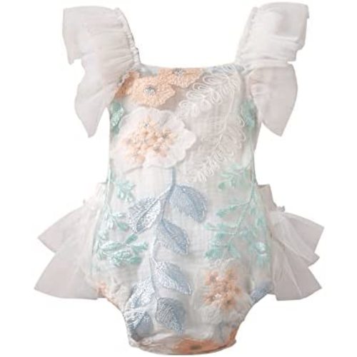 Newborn Infant Baby Girl Onesie Romper Lace Ruffle Tulle Flower Sleeveless Bodysuit Birthday Outfit Toddler Jumpsuit