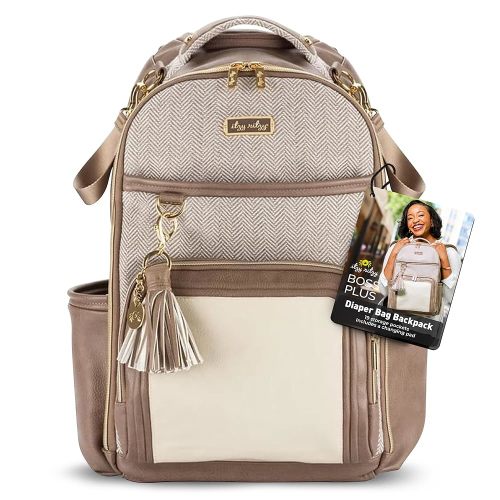Itzy Ritzy Diaper Bag Backpack – Large Capacity Boss Plus Baby Backpack Diaper Bag Featuring 19 Pockets, Changing Pad, Stroller Clips, and Comfortable Backpack Straps, Vanilla Latte Boss Plus