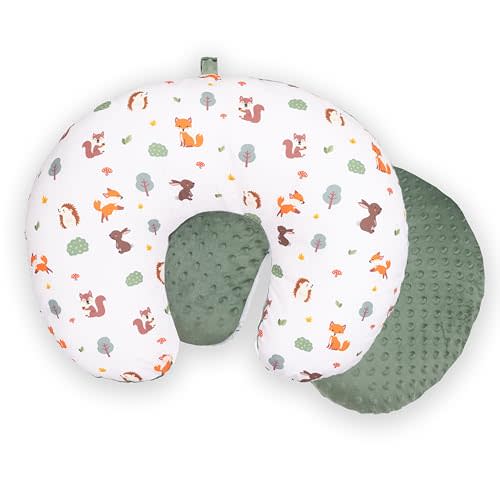 Double-Sided Baby Nursing Pillow Cover Set - 2 Pack - Soft Unisex Breastfeeding Woodland Pillow Cover for Girl & Boy with Hanging Loop - Multipurpose Washable Slipcover Case with Waterproof Liner
