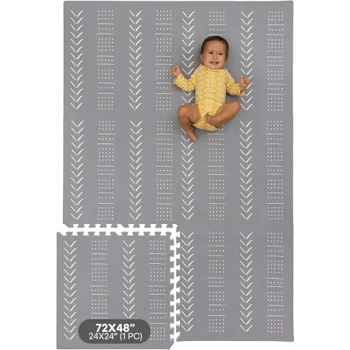 Childlike Behavior Baby Play Mat - 72x48-Inch Tummy Time Mat - 6-Piece Interlocking Foam Floor Tiles for Toddlers - Soft Waterproof for Floor Play and Crawling - Grey