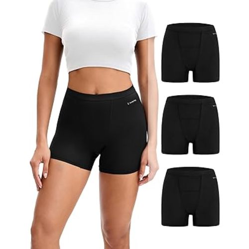 INNERSY Women's High-Waist Breathable Period Underwear Boyshorts Menstrual Boxers 3-Pack
