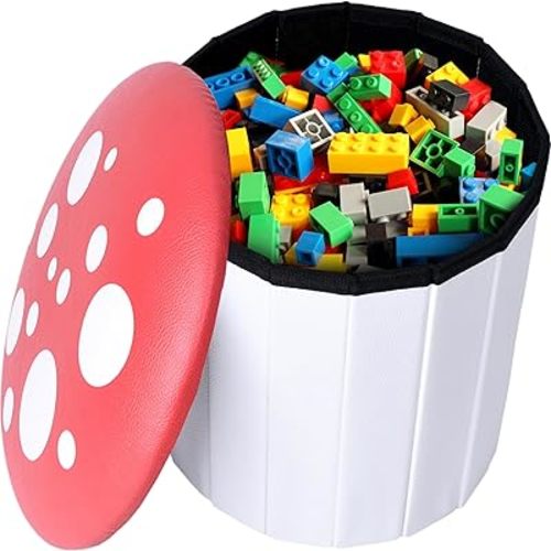 Wiosi Cute Mushroom Ottoman Stool for Boys & Girls - Multipurpose Storage Ottoman for Toys & Clothes - Small Ottoman Foot Stool for Bedroom - Mushroom Decor Chair - Round Storage Ottoman