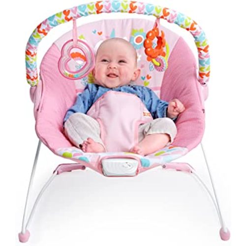 Bright Starts Baby Bouncer Soothing Vibrations Infant Seat - Removable-Toy Bar, Nonslip Feet, 0-6 Months Up to 20 lbs (Fancy Fantasy, Pink Unicorn)