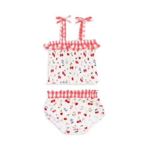 Girls' Watercolor Cherries Gingham Smocked Ruffle Top & Bloomer Set - Baby