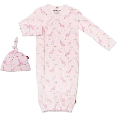 Magnetic Me Organic Cotton Newborn Sleeper Gown & Hat Set | Super Soft Organic Cotton Fabric Sleep Sack - Pink Jolie Giraffe