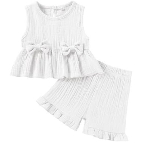 Toddler Baby Girl Clothes Cute Outfits Girls Linen Bow Tank Tops Ruffle Shorts Set Spring Summer Clothes for Kids