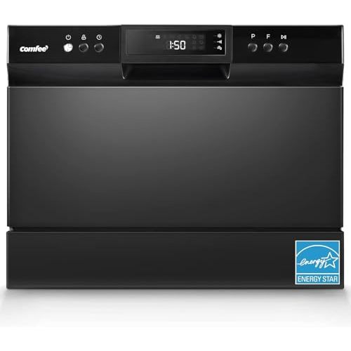 COMFEE’ Countertop Dishwasher, Energy Star Portable Dishwasher, 6 Place Settings & 8 Washing Programs, Speed, Baby-Care, ECO& Glass, Dish Washer for Dorm, RV& Apartment, Black