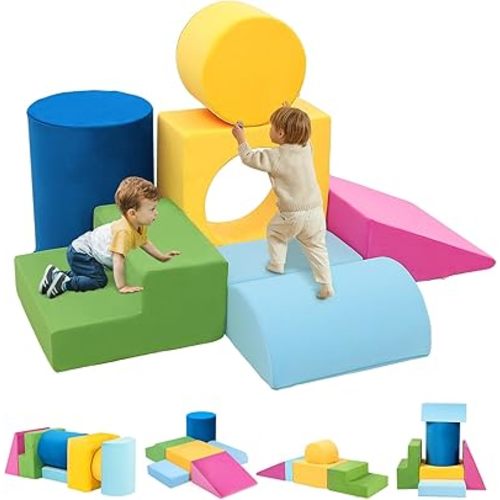 Toddler Climbing Toys Indoor, 7-Piece Colourful Foam Climbing Blocks for Toddlers, Soft Play Climbing for Toddlers, Modular Crawling & Sliding Play Set for Toddlers 1-3 Years Old