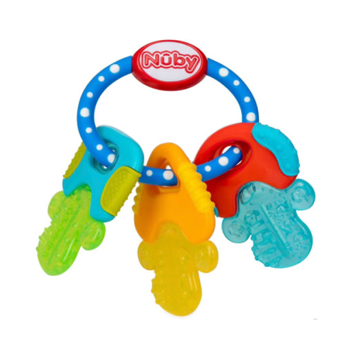 Nuby Ice Gel Teether Keys - Silicone Soothing Baby Teether Toys for Infants - Gentle for Sore Gums Colorful and Fun Toys - Safe and Durable Infant Baby Teething Toy - Blue